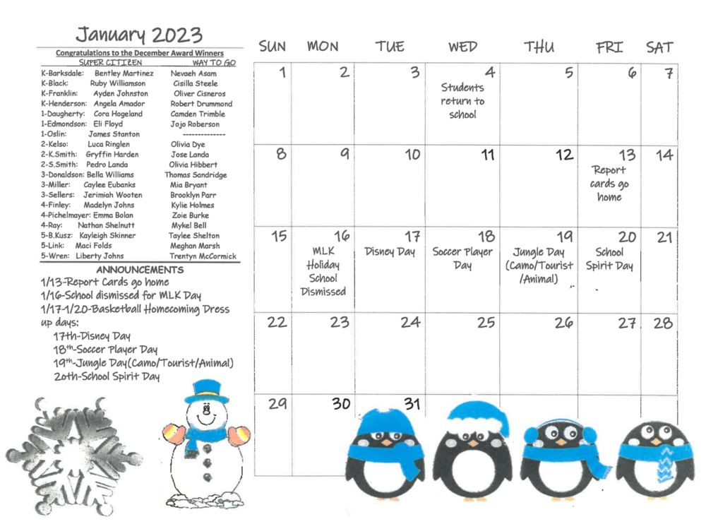 January 2023 Activity Calendar