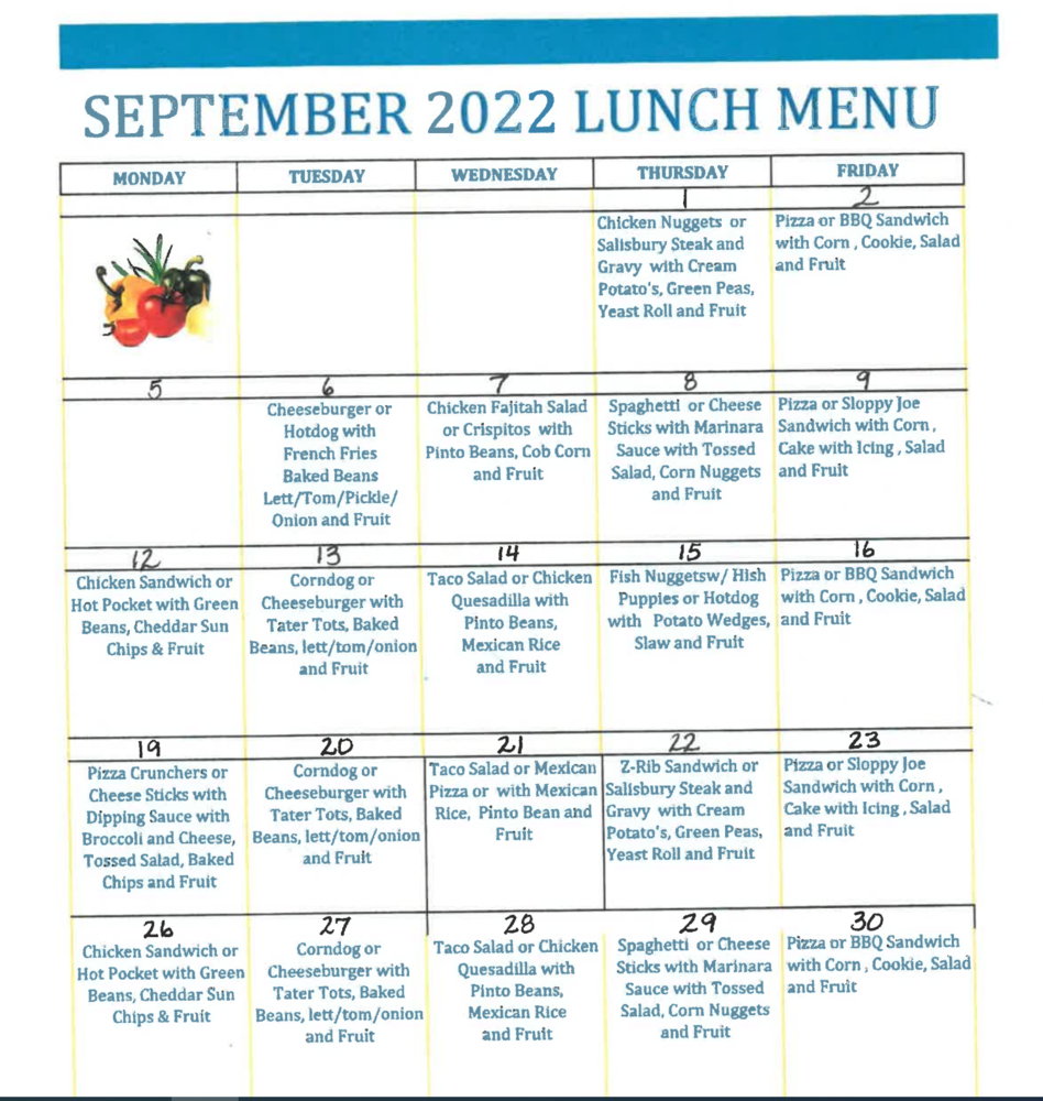 September Lunch Menu