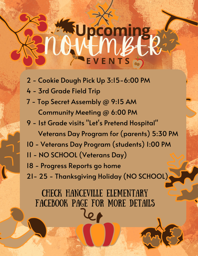 November Upcoming Events Hanceville Elementary School