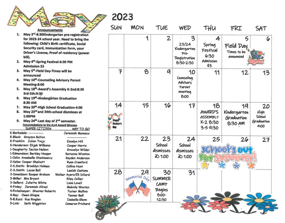 May 2023 Activity Calendar