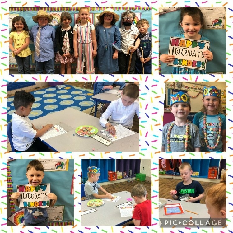 Kindergarten students celebrating the 100th day of school.