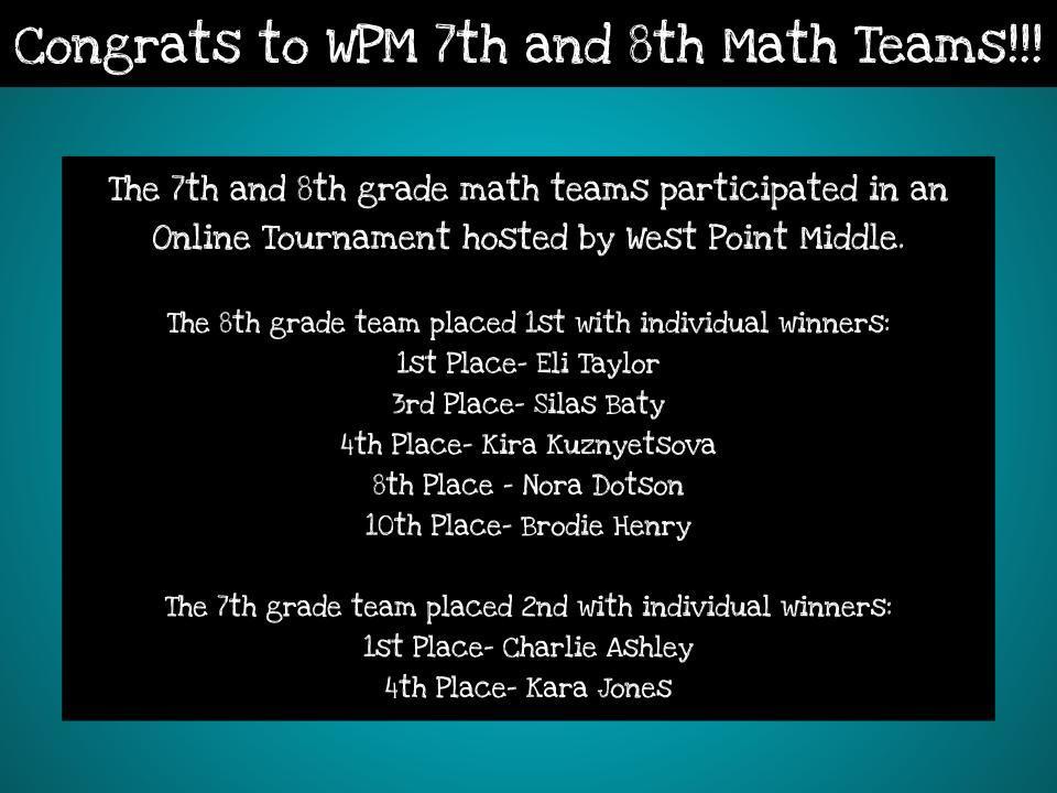 Congrats to 7th and 8th Math Teams