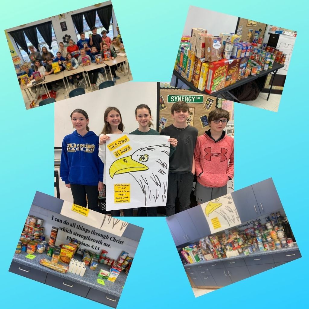 Middle School students collected cereal and and canned goods for hungry and homeless